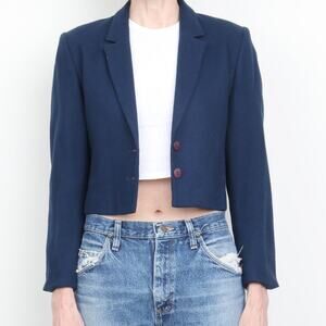 Vintage 1970s Navy 100% Wool Crop Blazer XS/S
